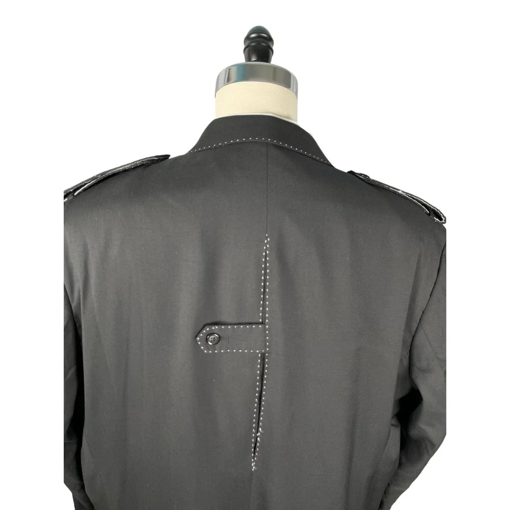 Crème de Silk‎ 2pc Suit 3XL Black with White Topstitch Wool Pleated Pants 43x32